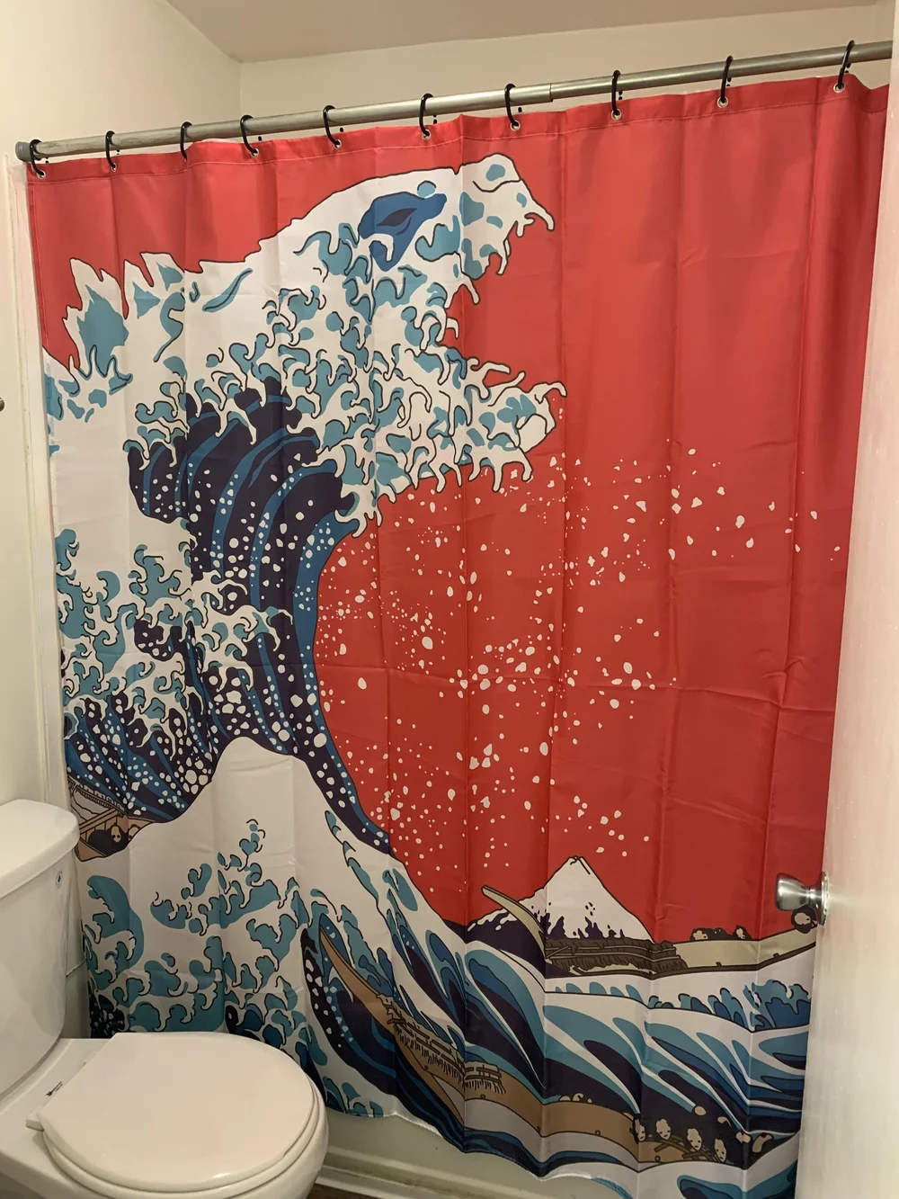 Red Ocean Wave Shower Curtain - Unbranded